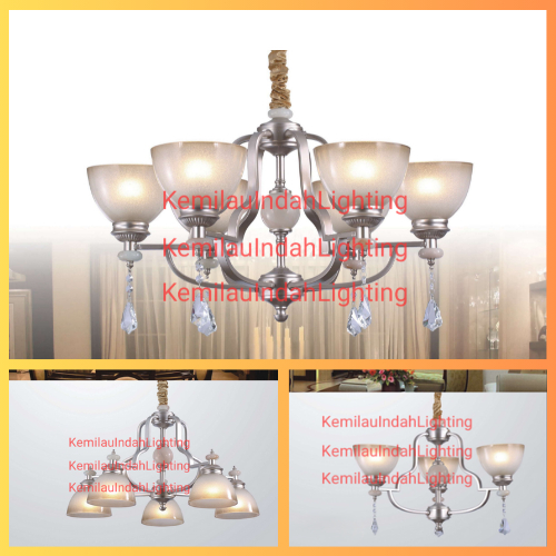 SL7906 LAMPU GANTUNG KACA HIAS MINIMALIS MODERN RUANG TAMU MEJA MAKAN BODY SILVER PENDANT LAMP