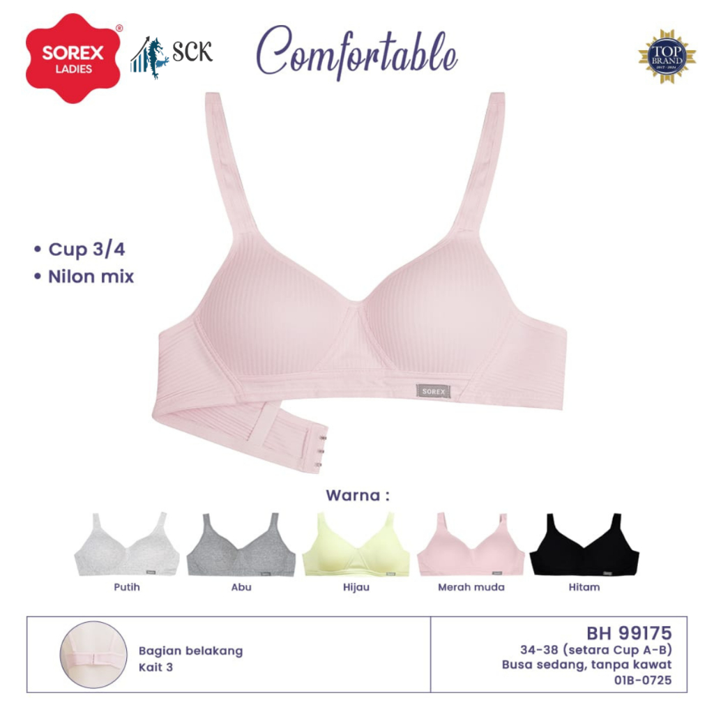 BH SOREX 99175 Tanpa Kawat Busa Tipis / Pakaian Dalam Wanita Motif Salur GROSIR
