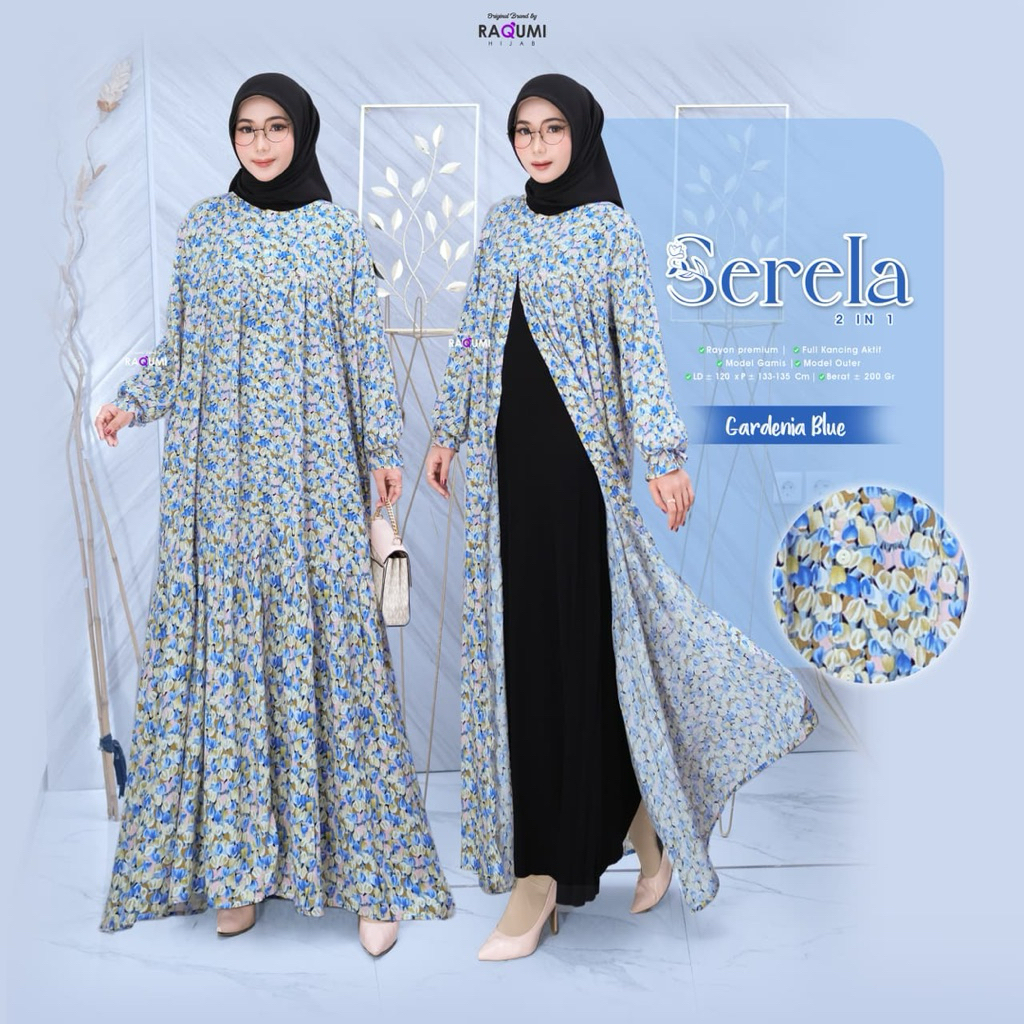 Serela Outer Gamis Set Dress Original RAQUMI HIJAB Model 2 in 1 Cardigan Panjang Busui Friendly Full