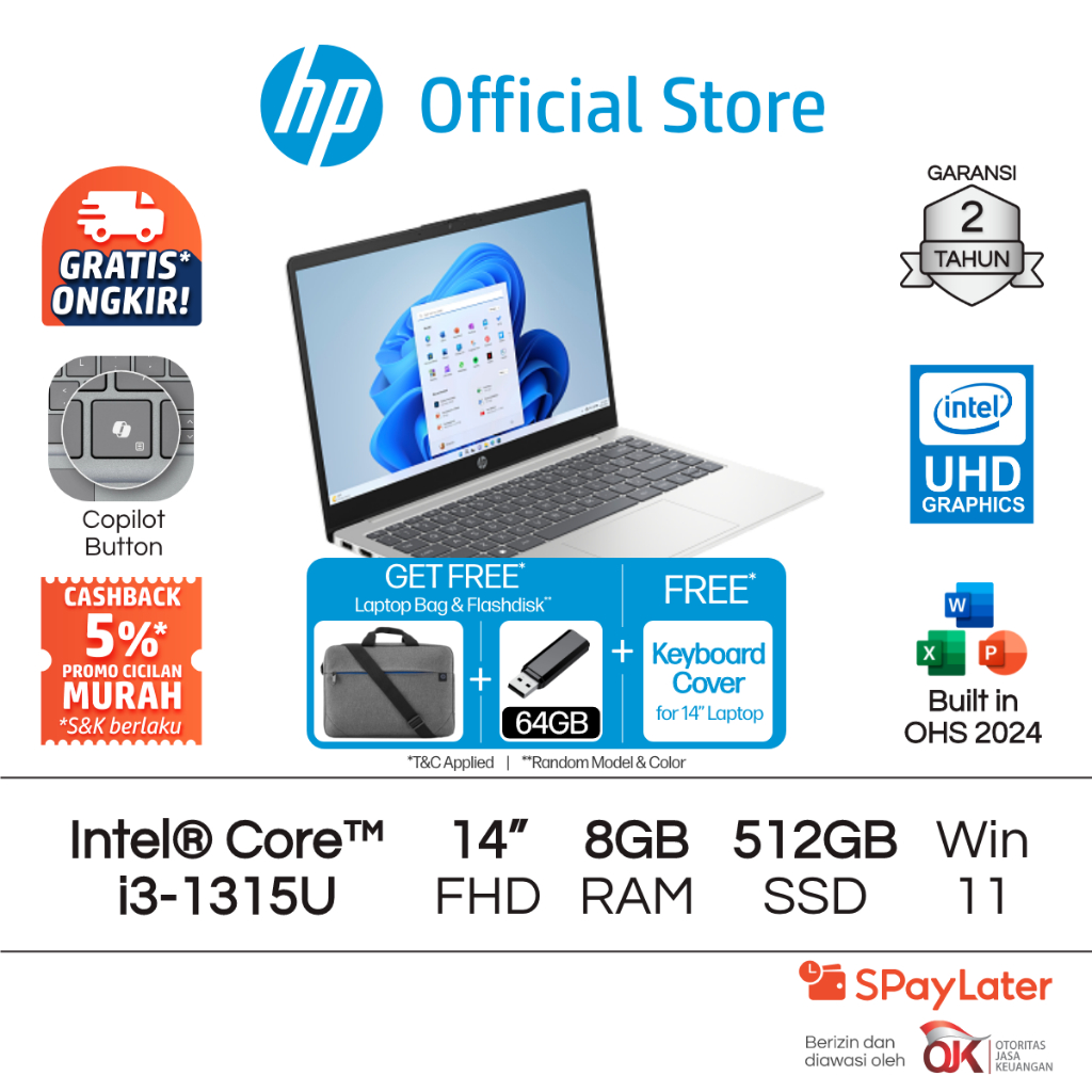Laptop HP Intel Core i3 UHD 4GB / 8GB RAM 512GB SSD Blue / Gold / Silver Windows 11 Home 14 Inch Gen