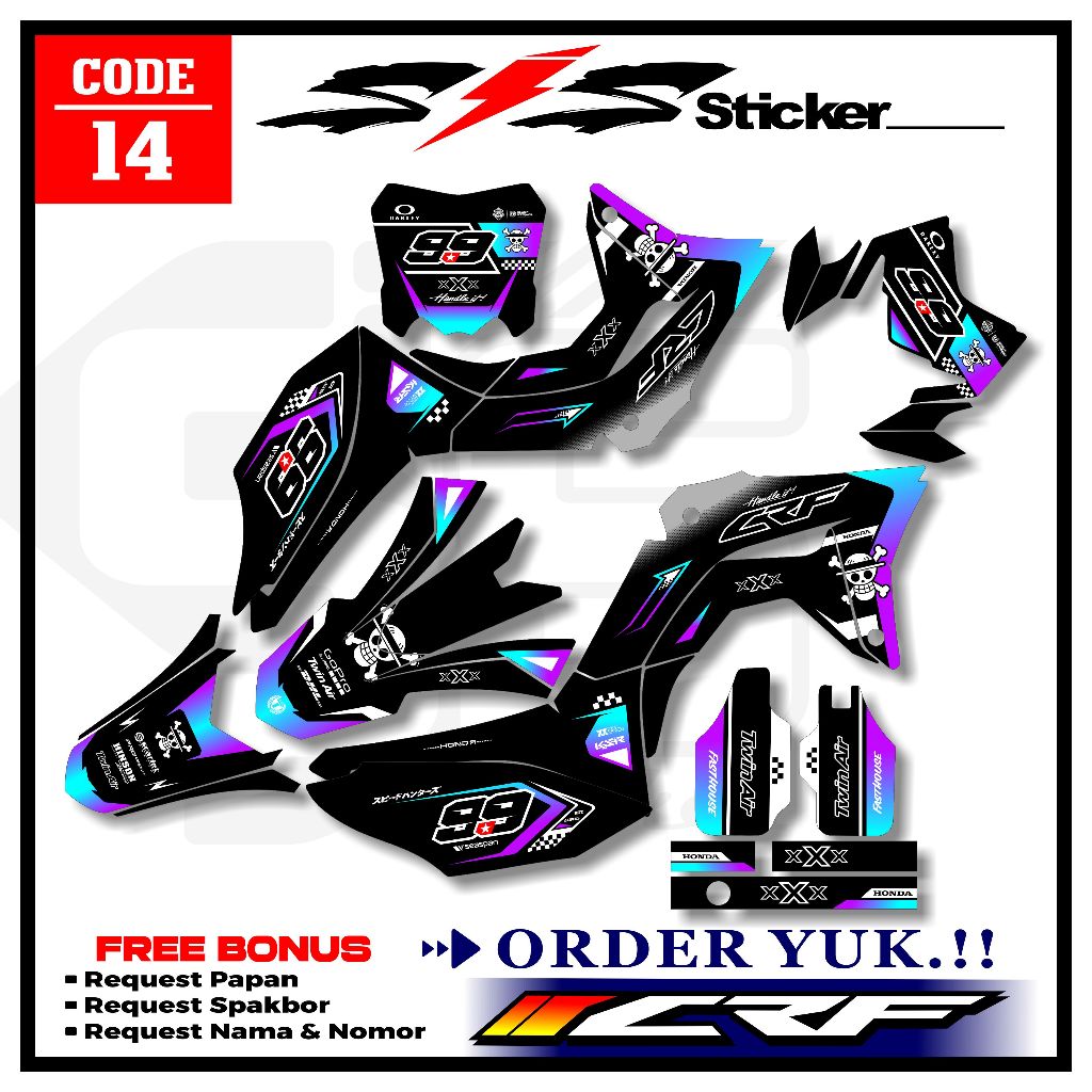 DECAL CRF 150 SUPERMOTO HITAM PINK UNGU /DECAL CUSTOM CRF 150 FULL BODY