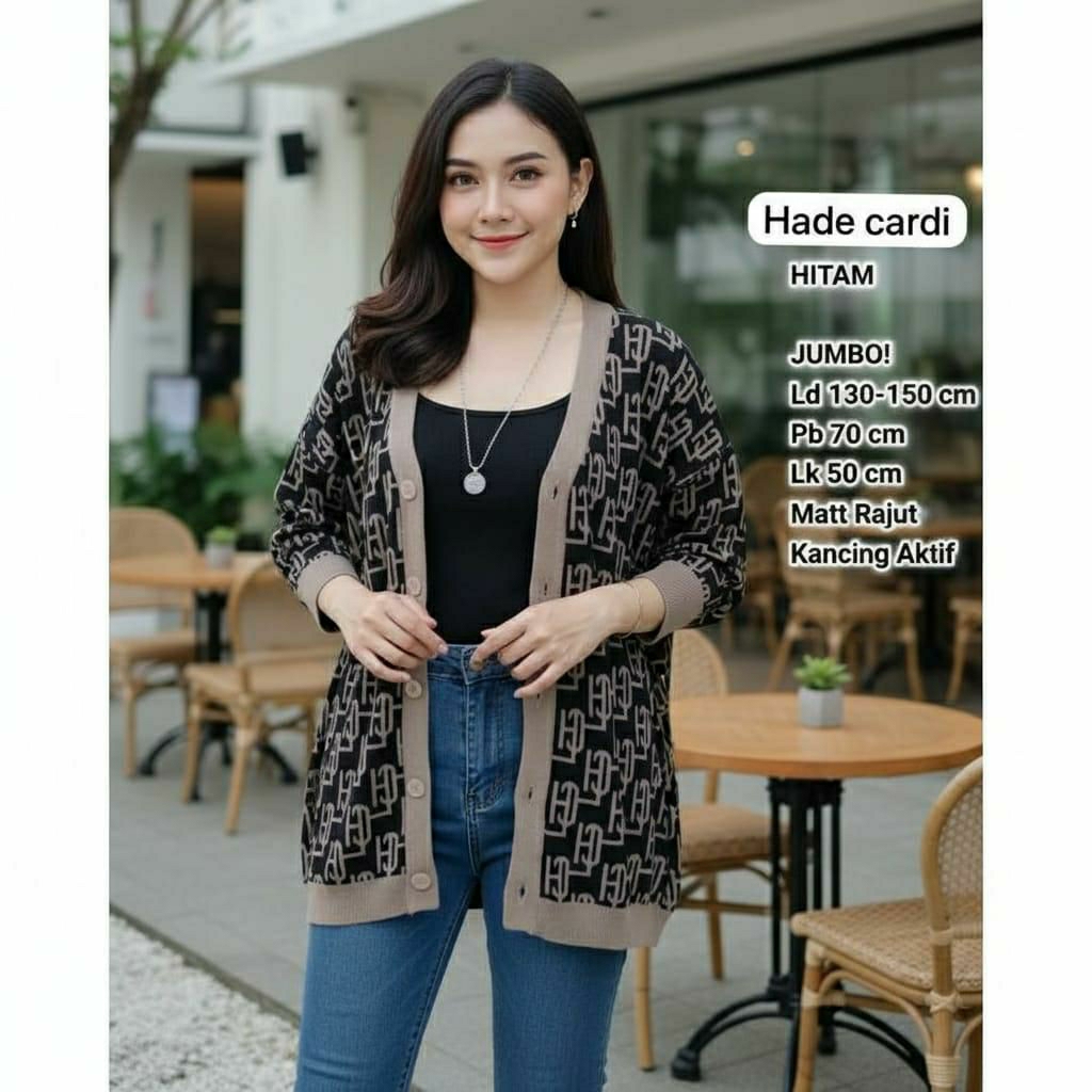 hade cardi ld 130 fit to xxl cardigan wanita rajut terbaru kekinian jumbo bigsize outer kancing depa