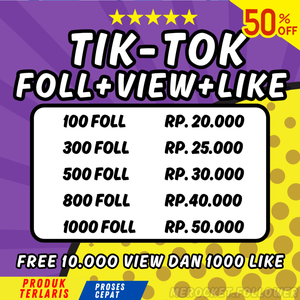 DISKON Paket FYP Followers Tiktok Free 10000 View Like Premium Murah Aman Cepat Bergaransi Follower 