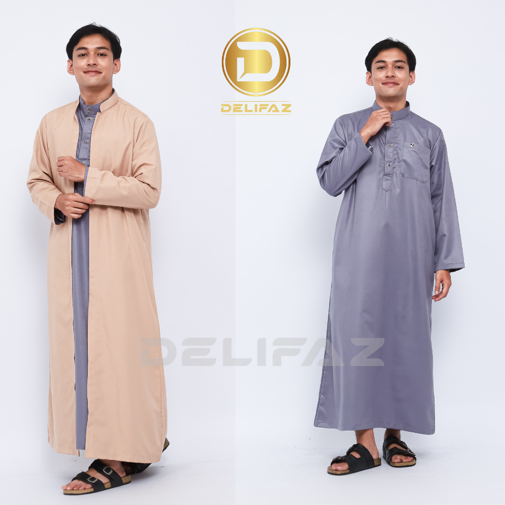 DELIFAZ-Outer jubah pria muslim dewasa faizan gamis pria lengan panjang terpisah hitam all variant