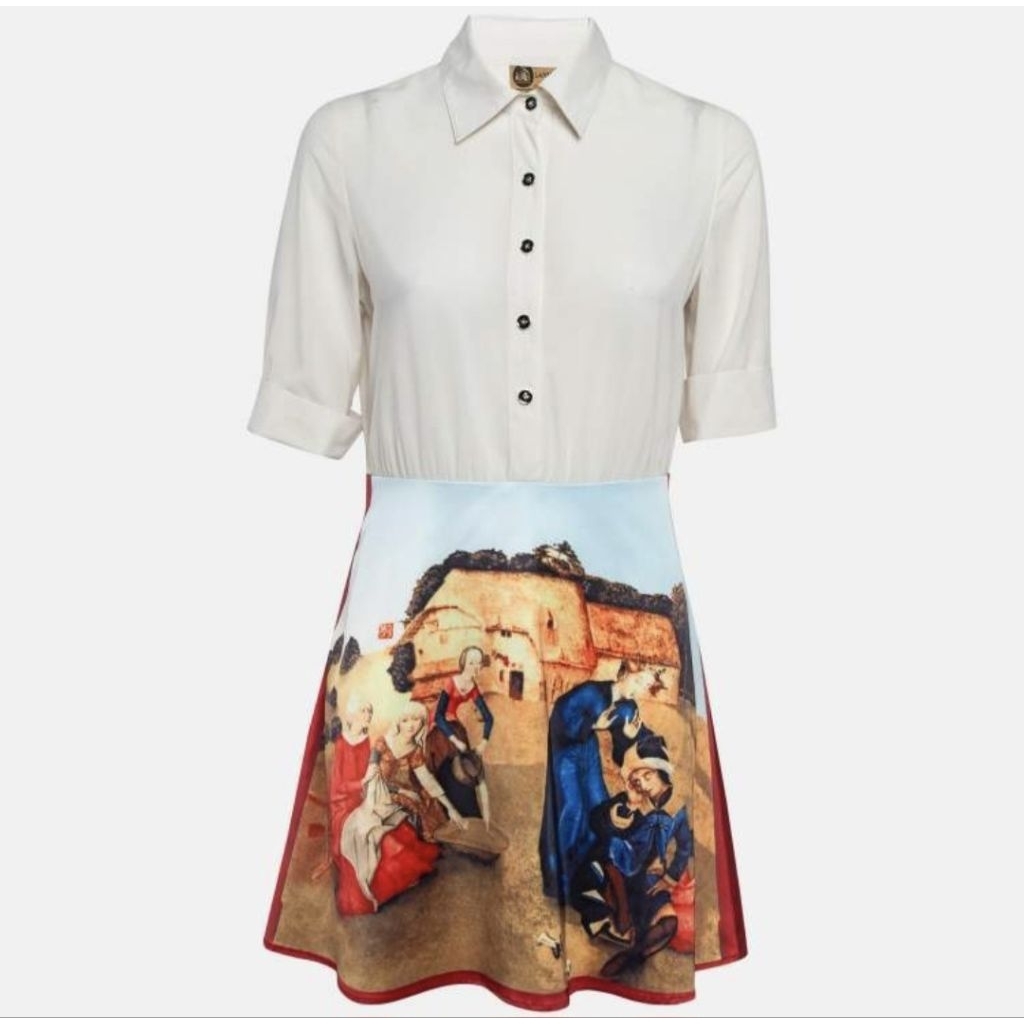 Lanvin  Mid-length dress bahan premium  - Mididress Size L // Lanvin White Printed Crepe Mini Dress