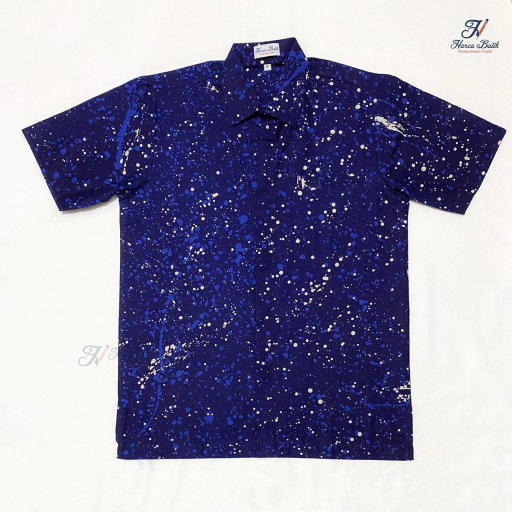 Harco Batik - Baju Batik Ciprat Couple Warna Biru Navy - Kemeja Tangan Panjang dan Pendek - Tunik Wa
