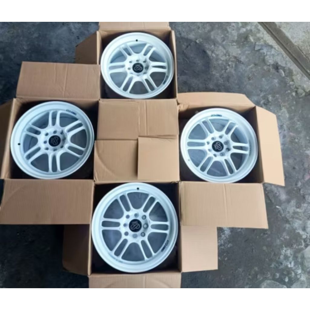 4 velg R15 enkei rpf putih pcd 100/114+ Ban 195/55 GT sx2 slick baru 2025 brio calya sigra agya ayla