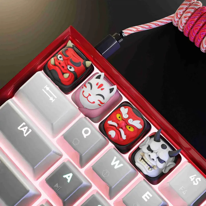 Japanese Spirit Masks Artisan Keycaps – Oni, Kitsune, Tengu & Hannya