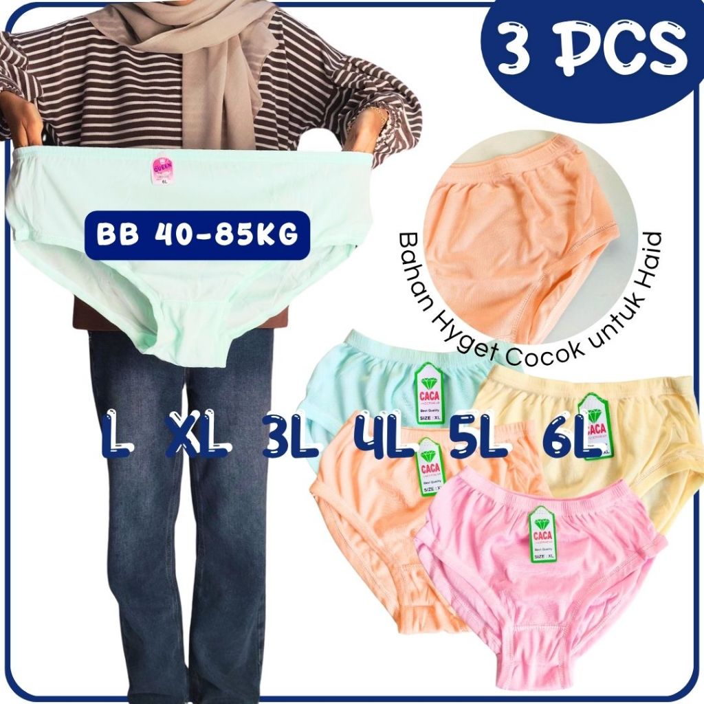 3 pcs Celana Dalam Jumbo Wanita 3L 4L 5L 6L CD Lusinan Grosir Haid Nifas HYGET POLOS OEMAH DALEMAN99
