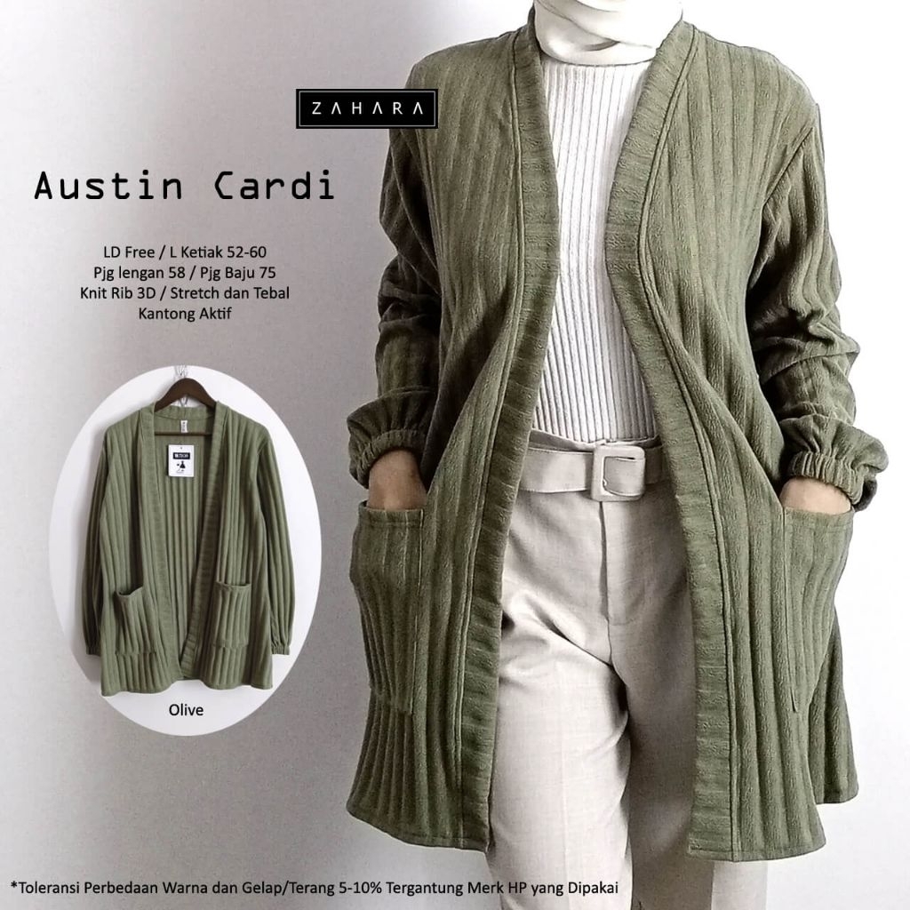 Cardigan austin cardi bahan knite rib 3d tebal by Zahara