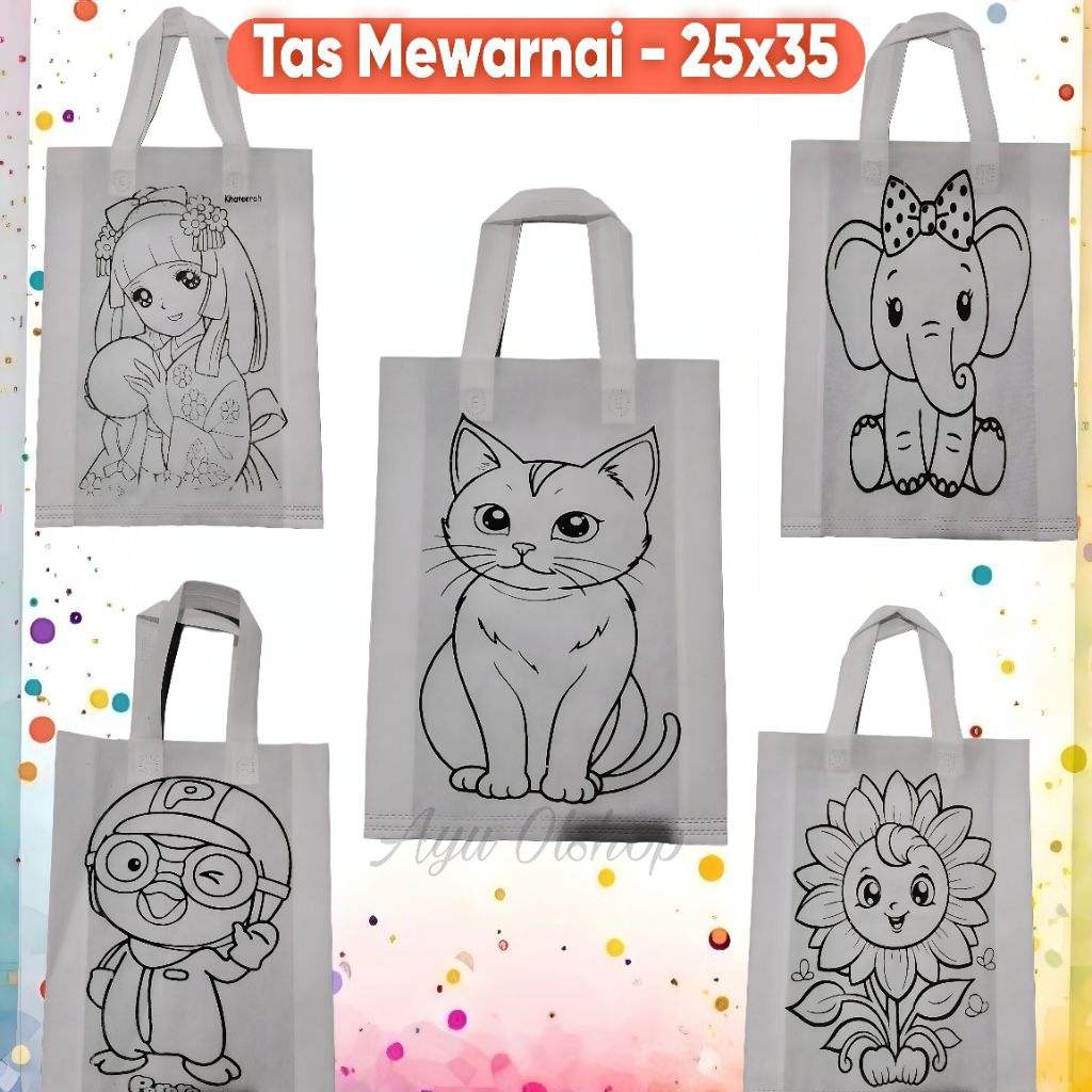 Tas Spunbond Mewarnai Anak ukuran 25x35cm | Goodie Bag Mewarnai | Tas Lukis Anak