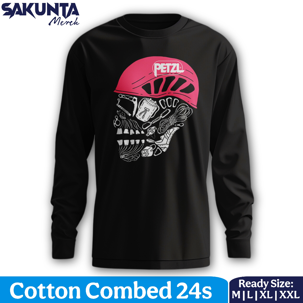 sakunta merch Kaos PETZL Helm Skull Cotton Unisex pria dan wanita pendaki gunung lengan panjang