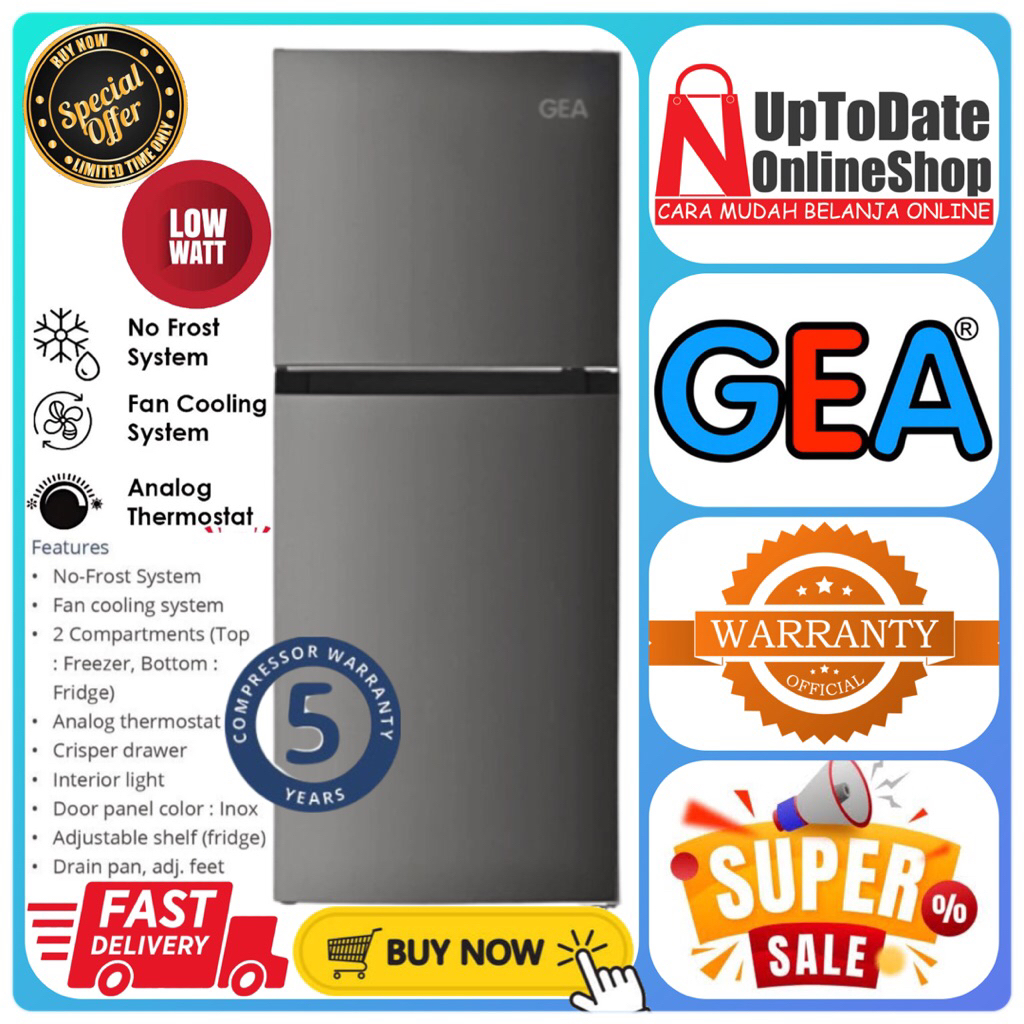 KULKAS 2 PINTU GEA G2HD-198 G2HD198 G2HD 198 LEMARI ES 2 PINTU GEA 198L SUPER LOW WATT NO FROST SYST