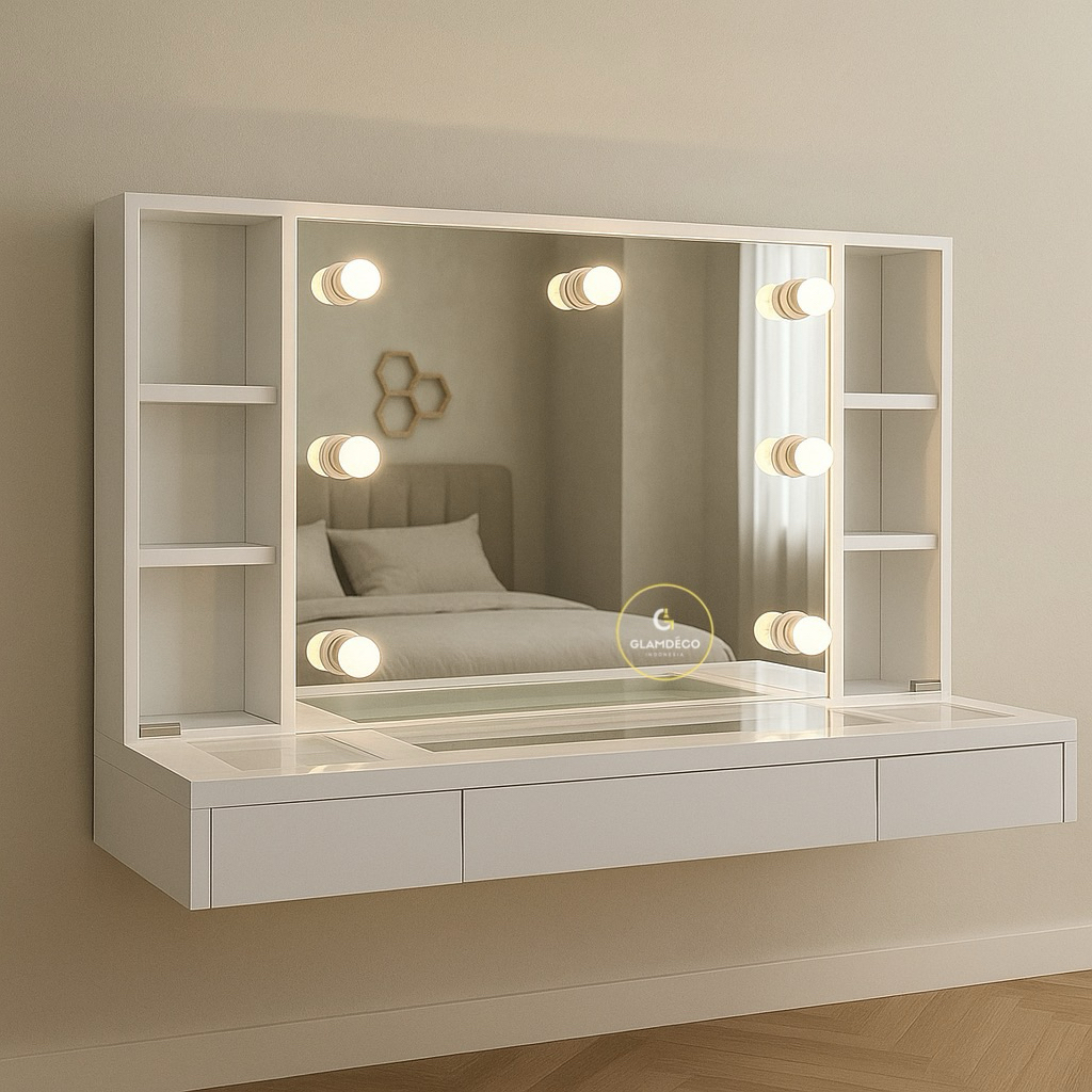 Meja Makeup Rias Cermin Gantung Lampu Bohlam Vanity Mirror