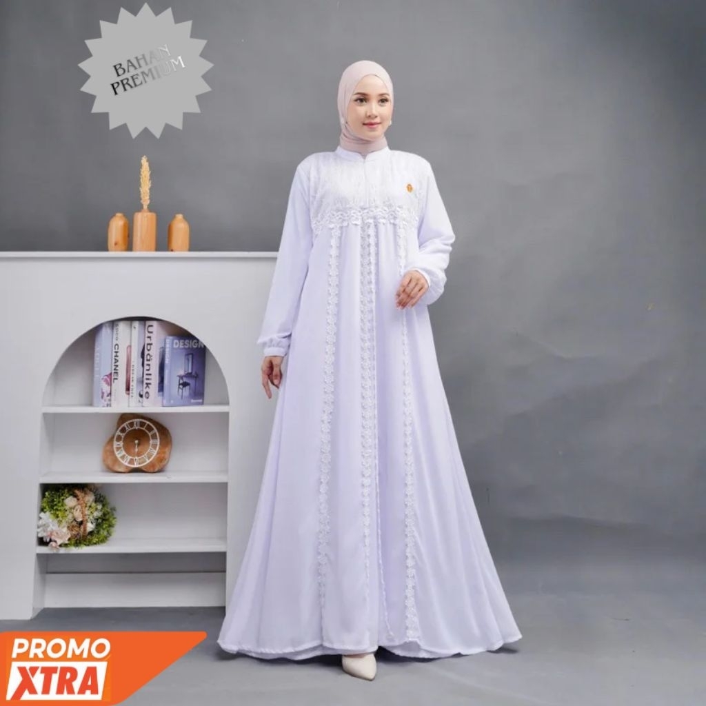 GAMIS PUTIH BAHAN CERUTY PREMIUM BUSUI LENGAN PANJANG ELEGAN