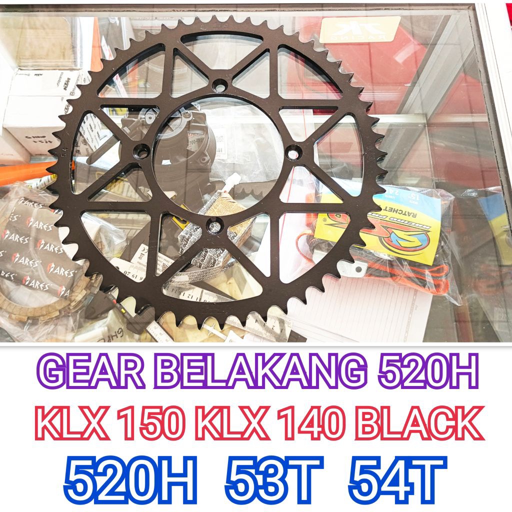Gear Belakang KLX 140 KLX 150 520H 53T 54T BLACK