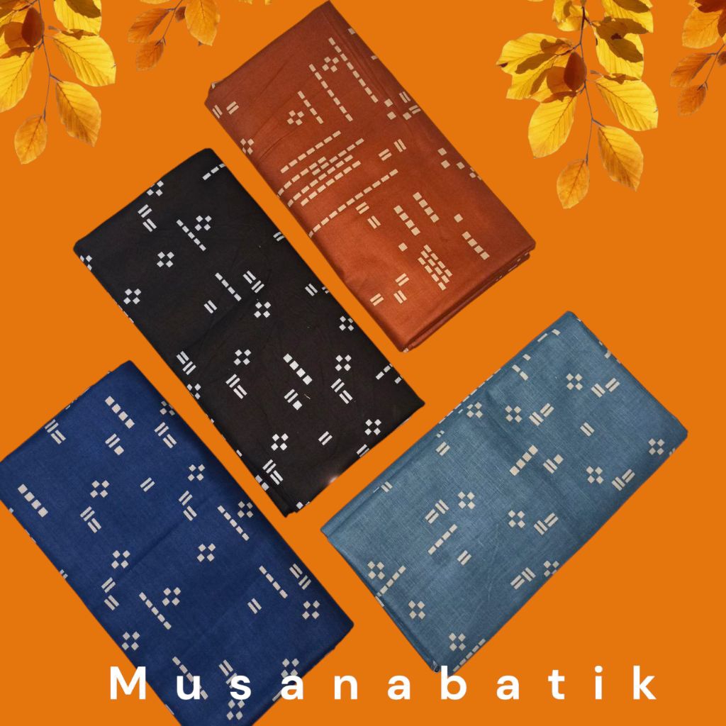 kain batik printing motif matematika biru dan teracota