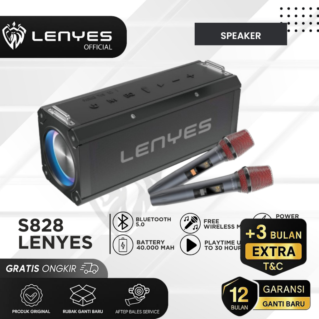 LENYES S828 120W Portable KTV Wireless Speaker + Microphone Karaoke Bluetooth 5.0 Heavy Bass TWS