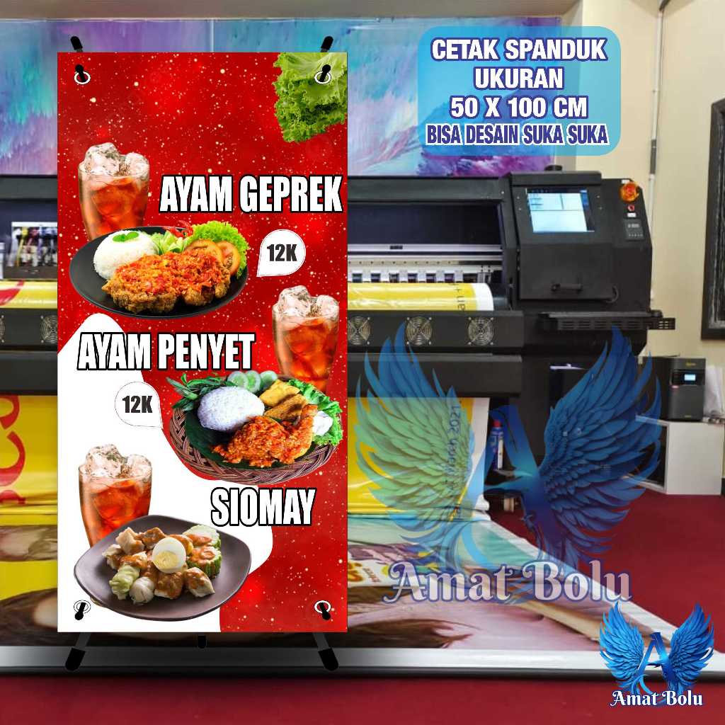 Cetak Spanduk Cetak ANEKA MAKANAN AYAM GEPREK,AYAM PENYET DAN SIMAY Costom Desain