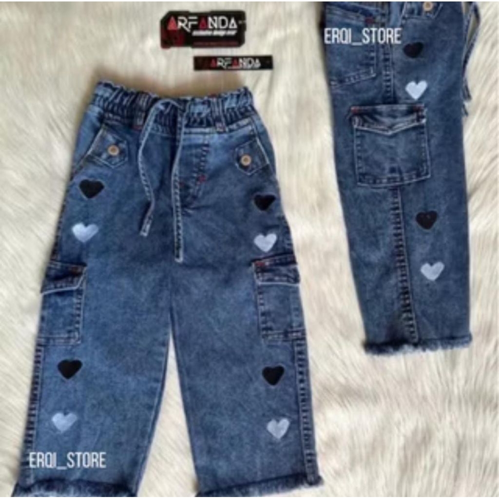 Celana Kulot Jeans Cargo Anak Cewek/Celana Jeans Cargo Anak Perempuan