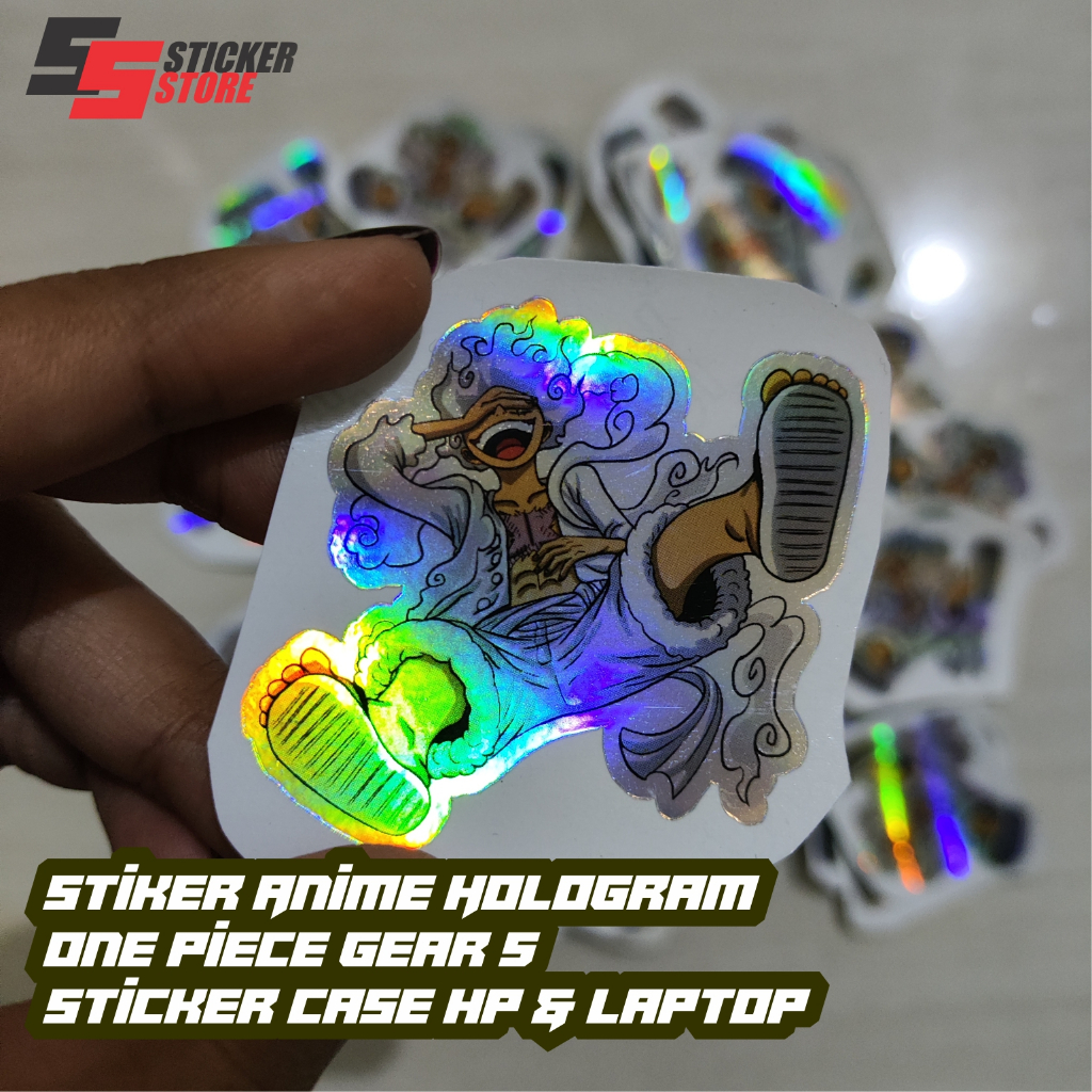 Sticker  Anime Hologram One Piece Luffy Gear 5 Sticker case hp & Laptop