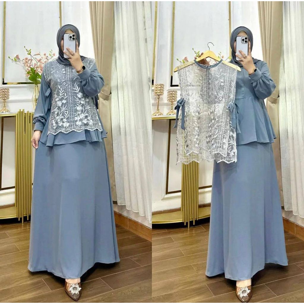 naura dress outer tile brokat akar di mik sama iner