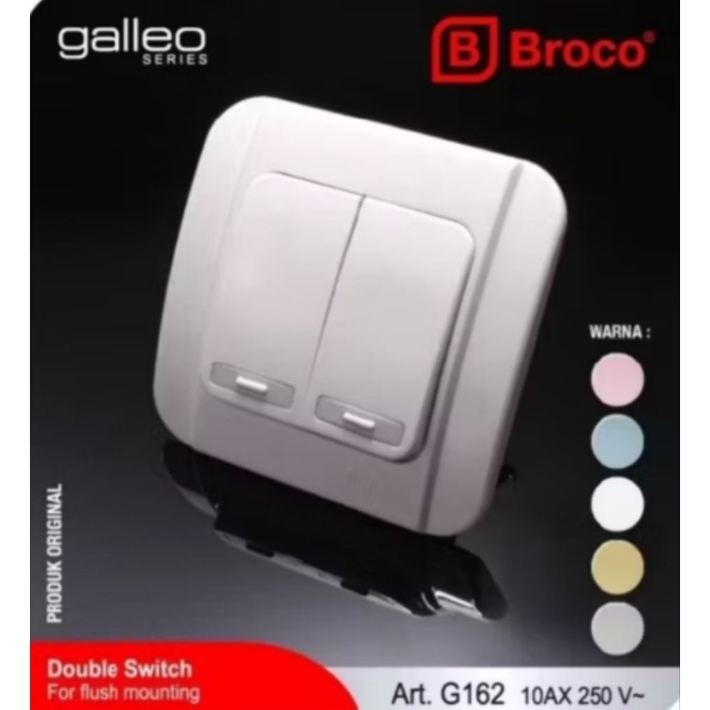 BROCO saklar ganda/seri ib tanam g162 putih 220volt 16A