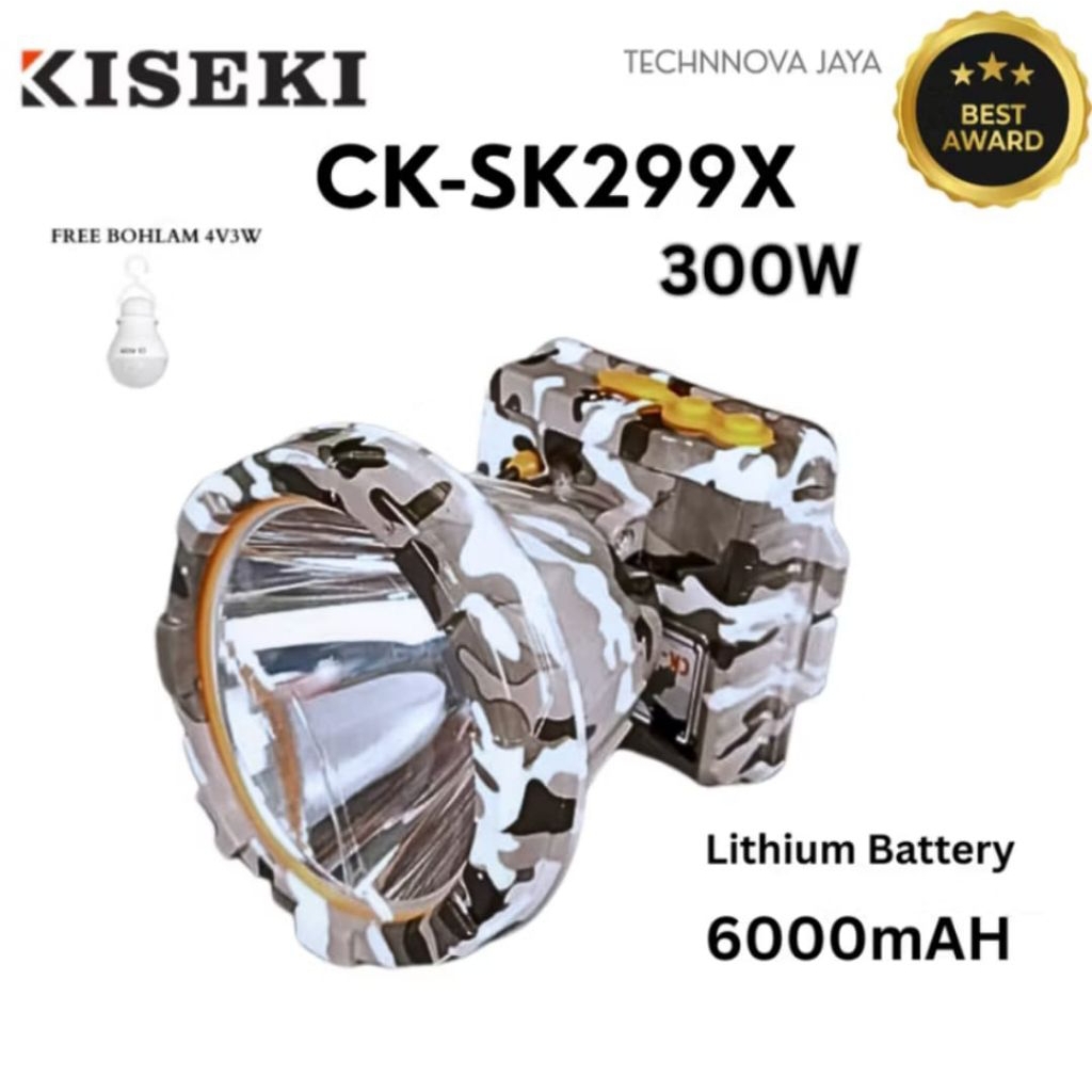 Kiseki Ck-sk-299x senter kepala kiseki 300watt cahaya putih + bohlam LED 3watt adaptor cass waterpro