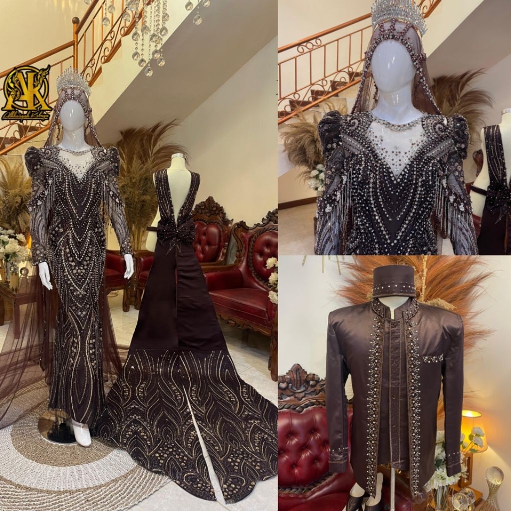 Couple slim dress pengantin luxury ekor cheongsam