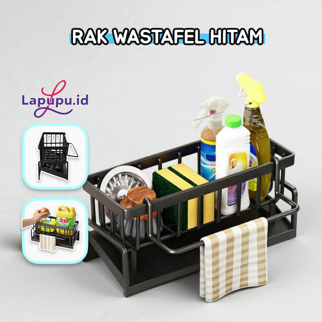 Rak Wastafel Hitam Tempat Sabun Cuci Piring / Tempat Spon Cuci Piring / Rak Dapur Wastafel Serbaguna