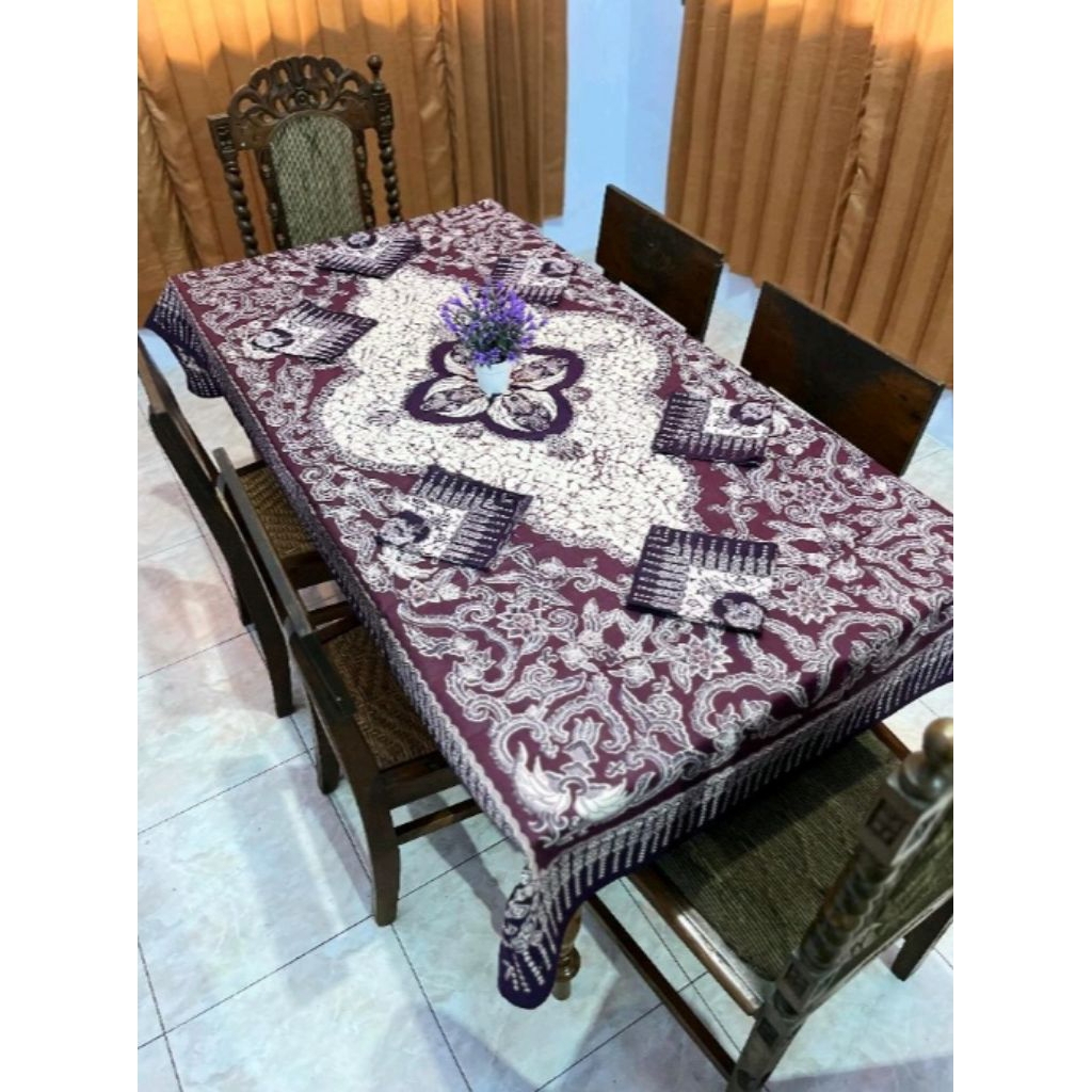 Taplak Meja Makan Batik Kain Katun Uk 200x105cm Dilengkapi 6 Saputangan