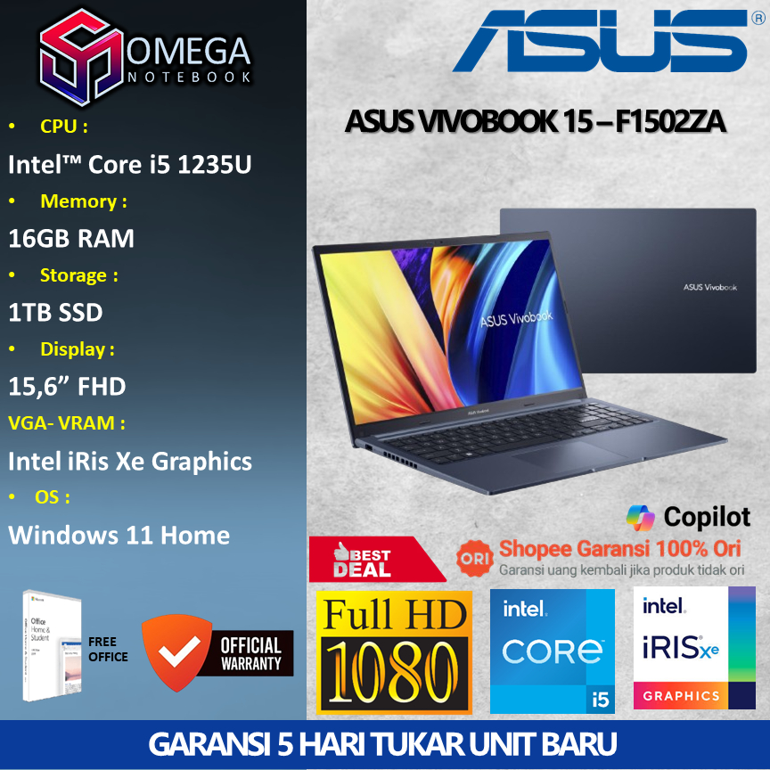 Asus Vivobook 15 F1502ZA i5 1235 16GB 1TB iRis Xe 15,6 FHD Windows 11