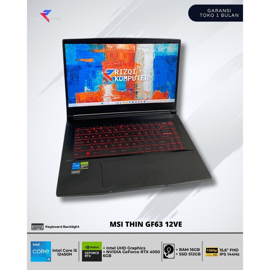Msi Thin GF63 12VE Intel Core i5-12450H Ram 16GB SSD 512GB sbaya