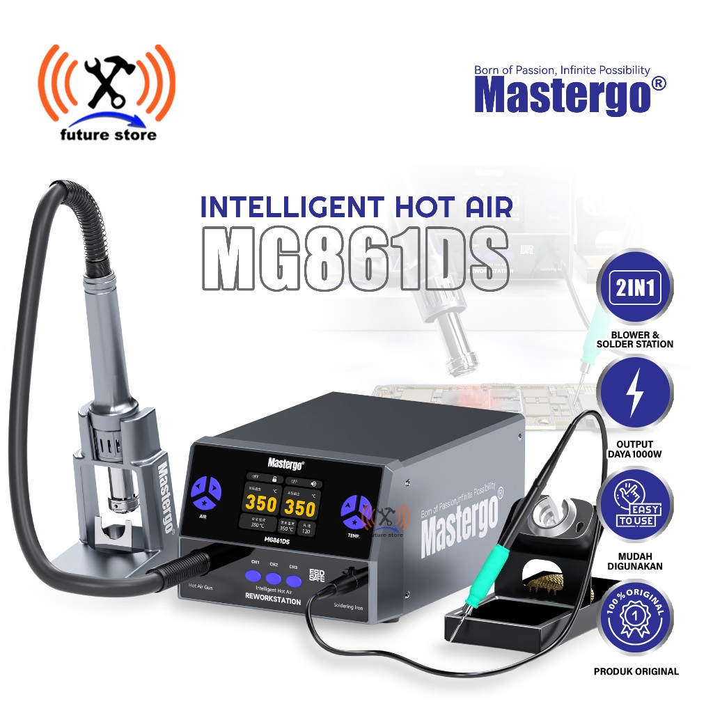 MASTERGO MG861DS 2IN1 1000W+50W HOT AIR STATION SOLDER STATION ORIGINAL - STASIUN SOLDER GANDA MASTE