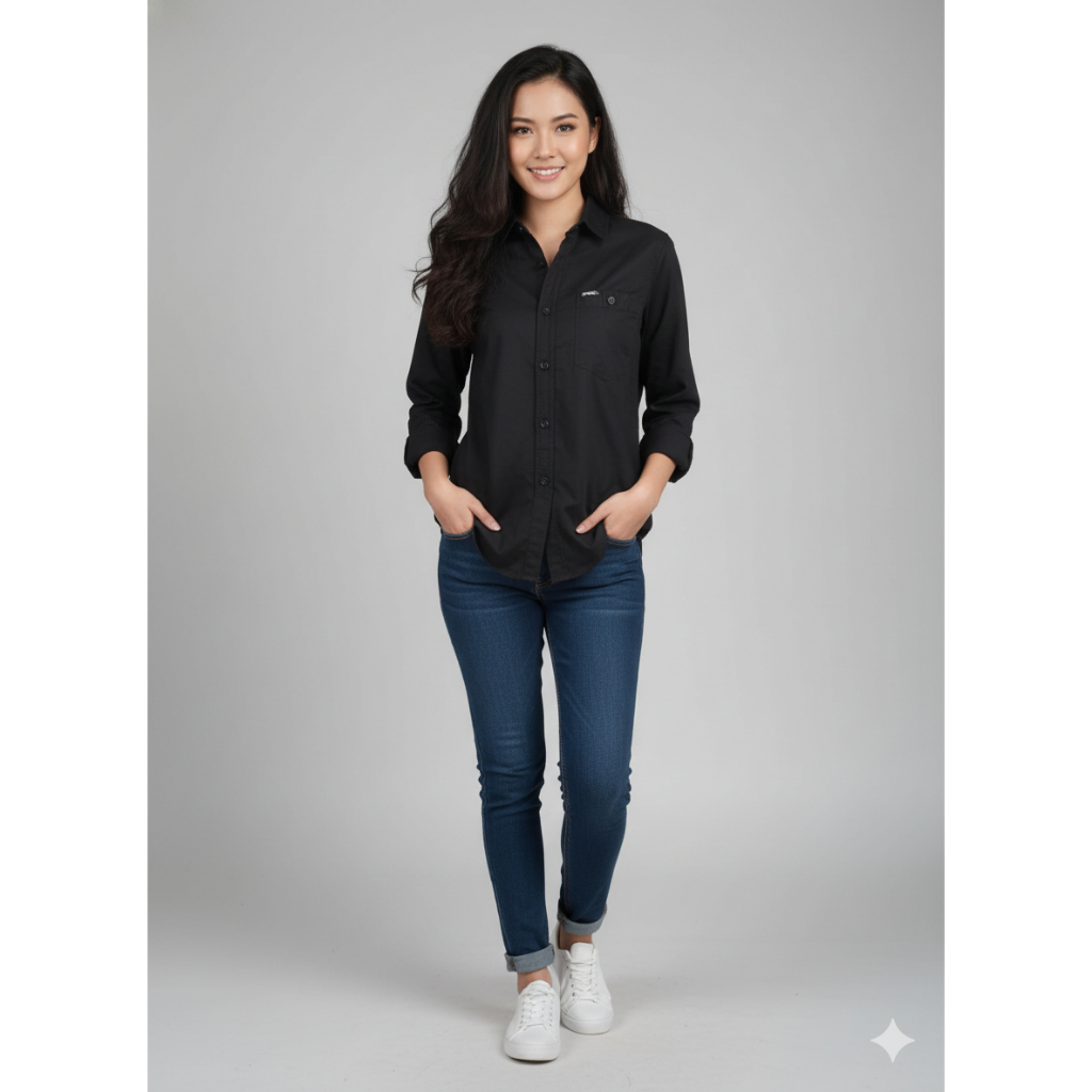 Shirt black RIPCURL kemeja branded wanita hitam polos