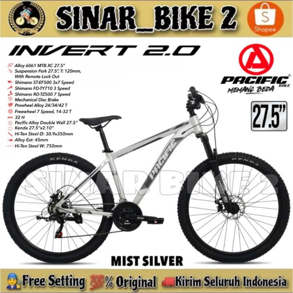 Sepeda Gunung MTB PACIFIC INVERT 2.0 Ukuran 27,5 Alloy Shimano