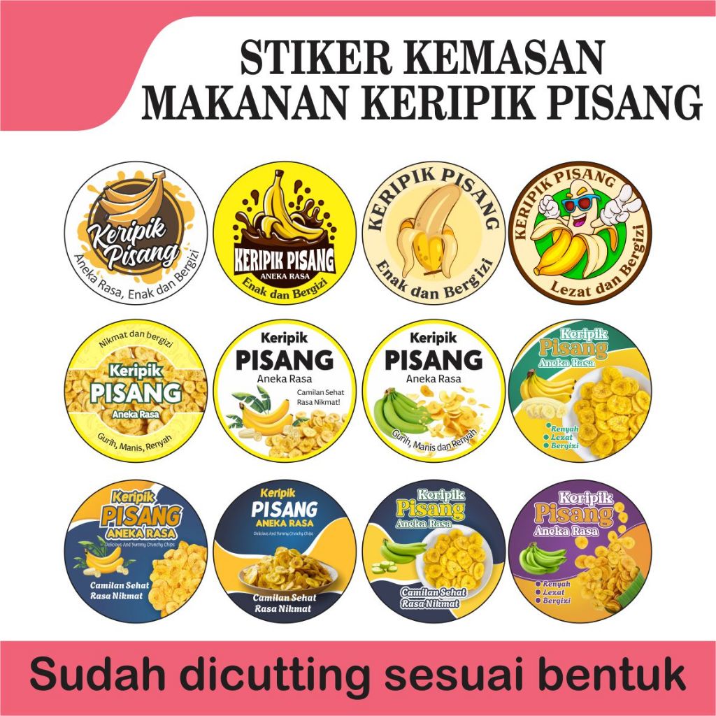 STIKER LABEL KEMASAN MAKANAN KERIPIK PISANG | STIKER LABEL MAKANAN ANTI AIR