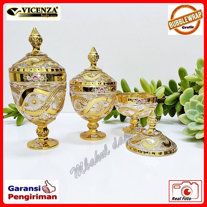Toples Kaca Kristal Toples Piala Set Toples Lebaran Set Toples Pajangan Emas Vicenza