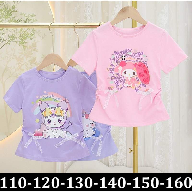 Baju Atasan Kaos Sanrio Double Ribbon my melody Kuromi Cinnamoroll original import 2 pita tshirt ana