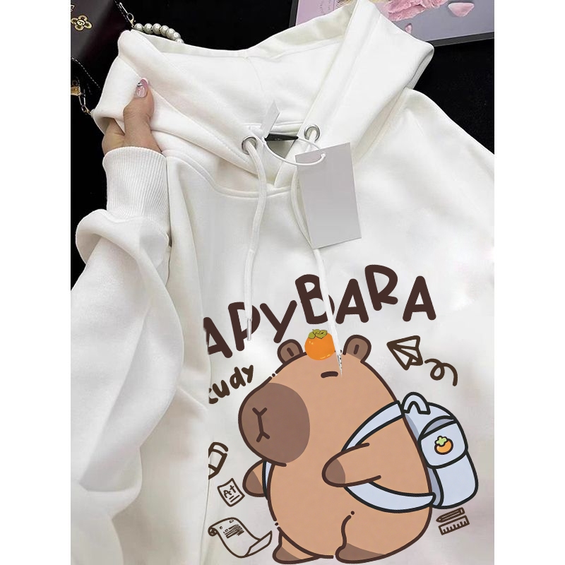 XZHAINV Sweater hoodie lengan panjang wanita versi Korea dengan motif capybara lucu/Sweater Korea Le