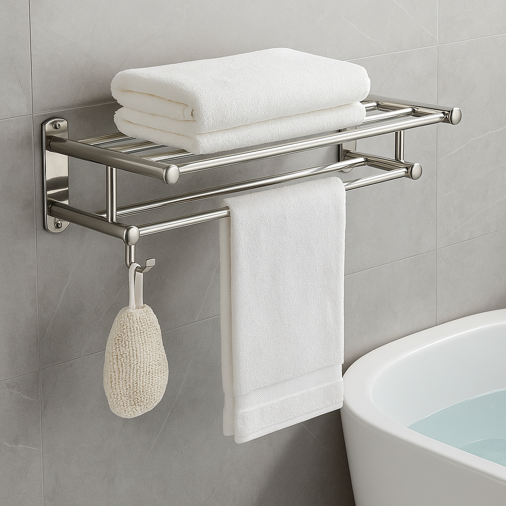 Rak Kamar Mandi Stainless 2 Susun / Rak Dinding Jemuran Handuk  / Rak kamar mandi susun