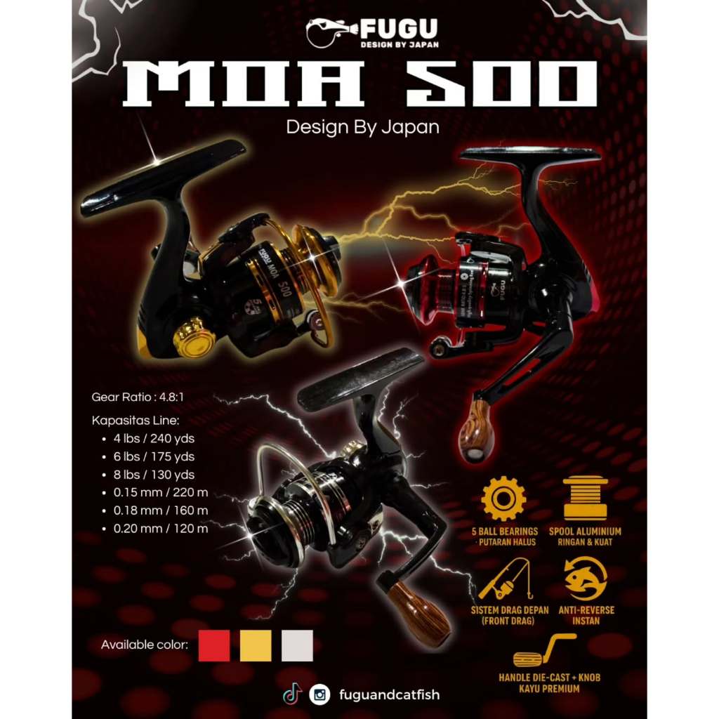 REEL PANCING MINI FUGU CATFISH MOA 500 HANDLE KNOB KAYU 5BB 4.8:1 ALUMUNIUM SPOOL