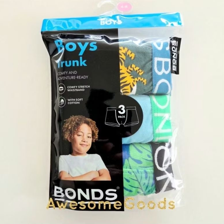 Bonds Boys Underwear Trunks Assorted 3 Pack Size 4-6
