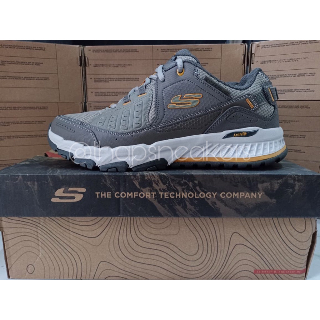 Sepatu Pria Skechers Outdoor/Trail Arch Fit Escape Plan Taupe/Brown Original PT MAP Resmi