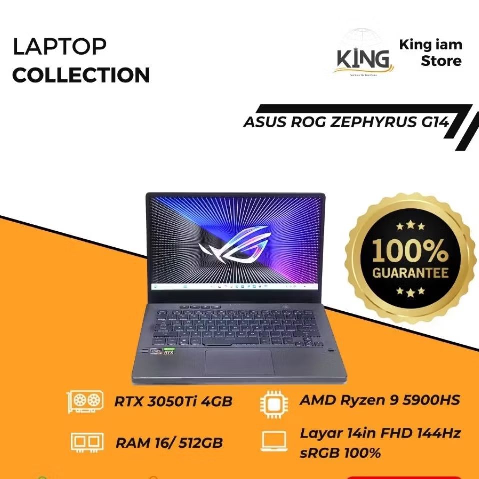 Laptop Gaming Asus ROG Zephyrus G14 Ryzen 9 RTX 3050 Ti 16GB RAM SSD 512GB LAPTOP GAMING EDITING REN