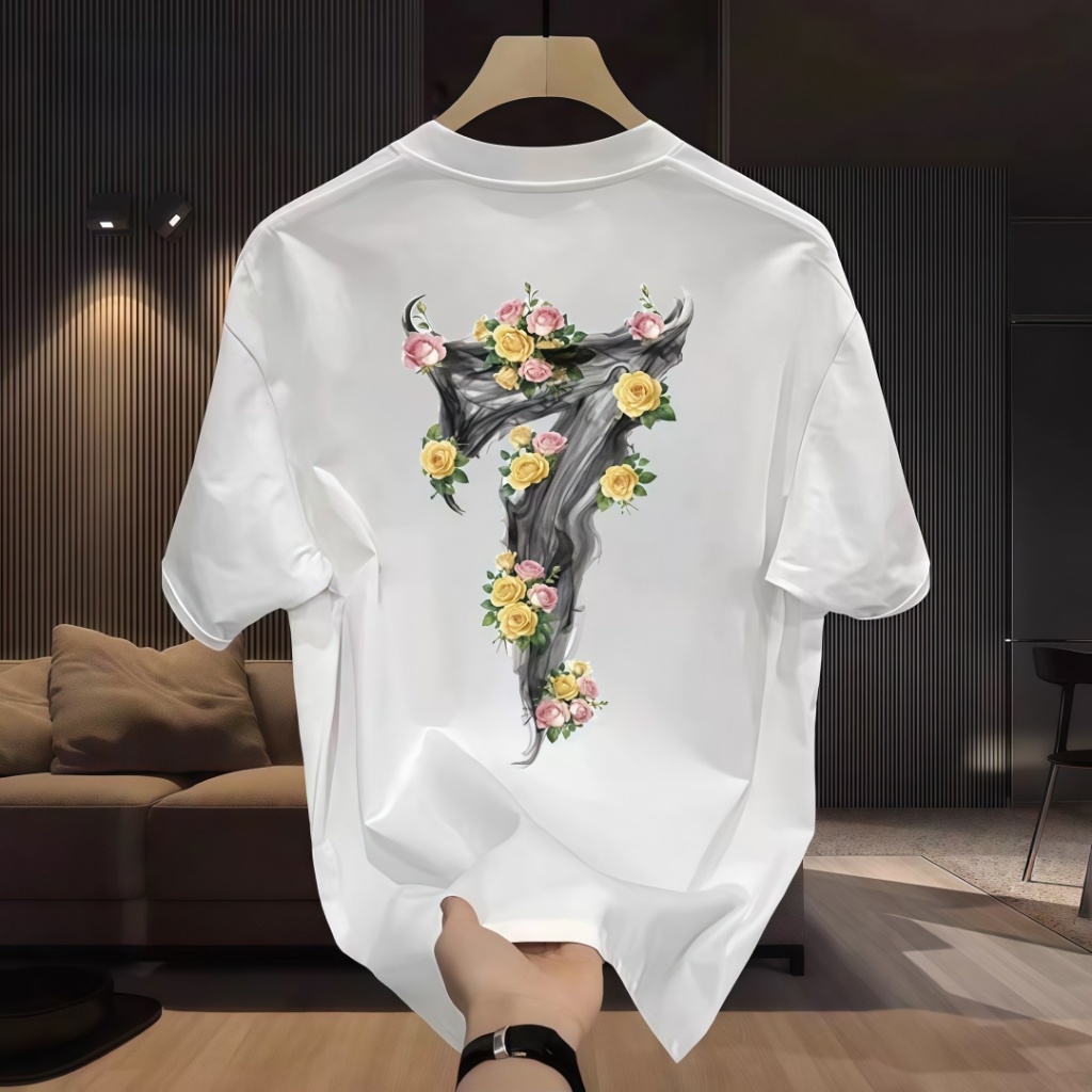 COD   Koleksi Terbaru Desain Unik Angka 7 & Bunga ArtistikKaos Pria