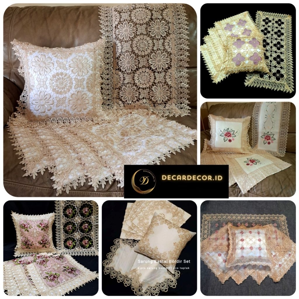 Sarung Bantal Kursi Sofa Set Mewah Shabby Chic Set Renda Bordir Bordiran Mewah