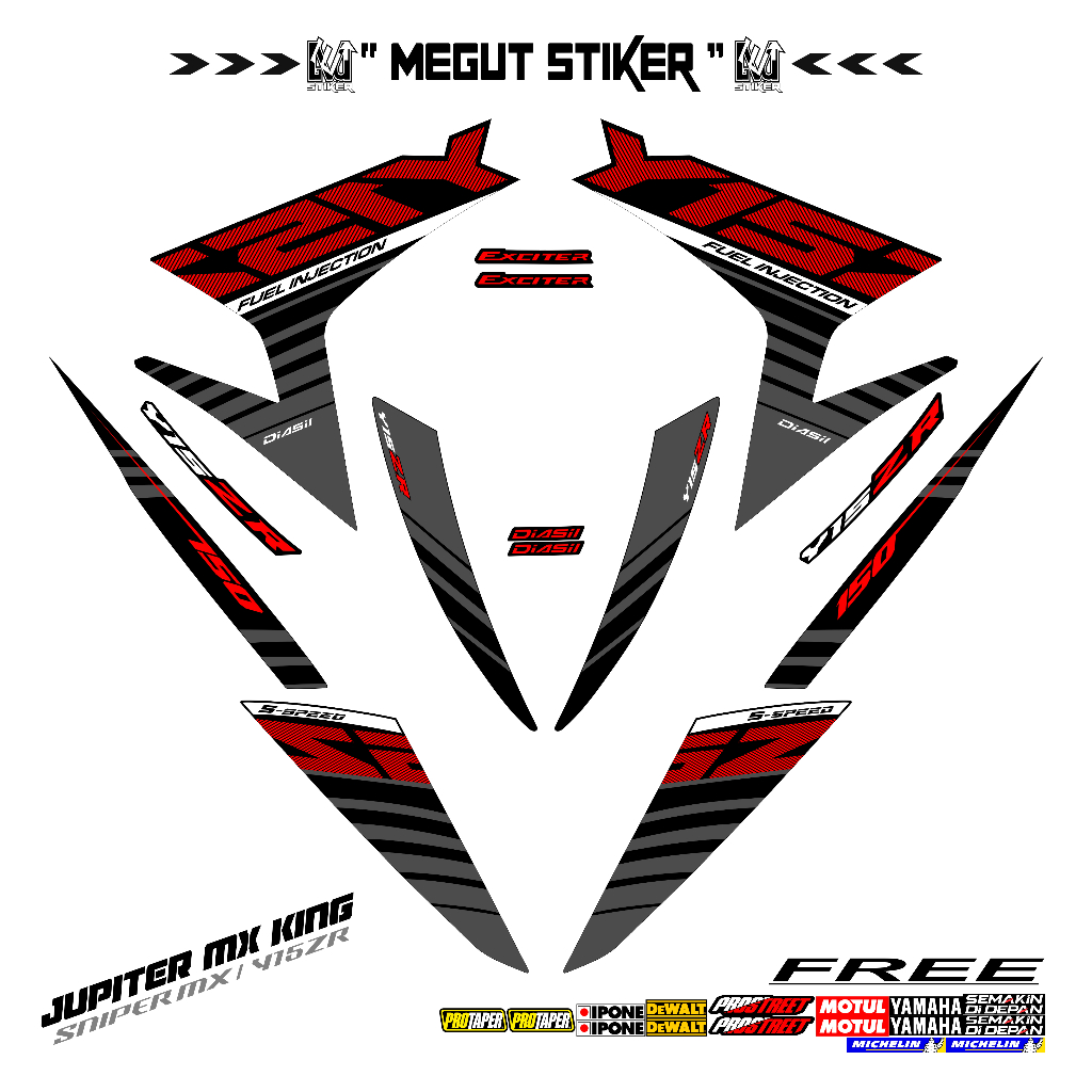 Stiker Striping MX King Y15ZR Dasar Hitam Stylish (sku52) Stiker Mx King 150 / Exciter Sniper 150