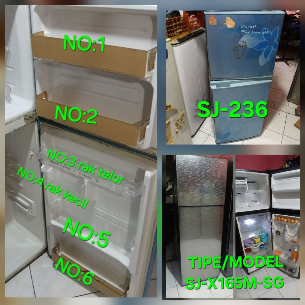 rak kulkas/rak botol/rak kulkas bagian pintu merk SHARP 2 pintu.original.
