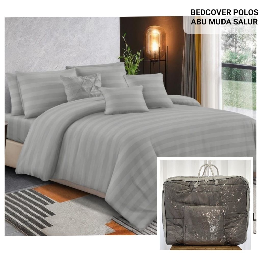 BISA COD BEDCOVER POLOS ABU SILVER MOTIF SALUR SET SPREI BAHAN KATUN MOTIF MINIMALIS MOTIF ESTETIK S